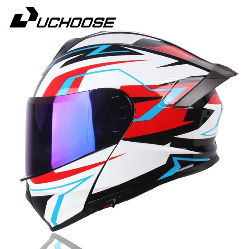 

DOT Uchoose Approved Full Face Helmets Crash Motorbike Protective Gear Men Women Flip Up Helmet Motorcycle Visor Double Sun