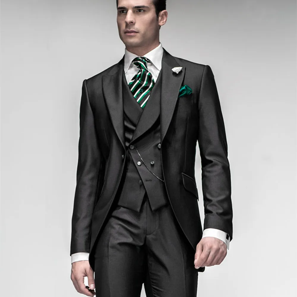 

Black Men Suit Set Groom Tuxedos Groomsmen Morning Style Business Suits Prom Suits Terno Masculino Costume Homme 3PCS