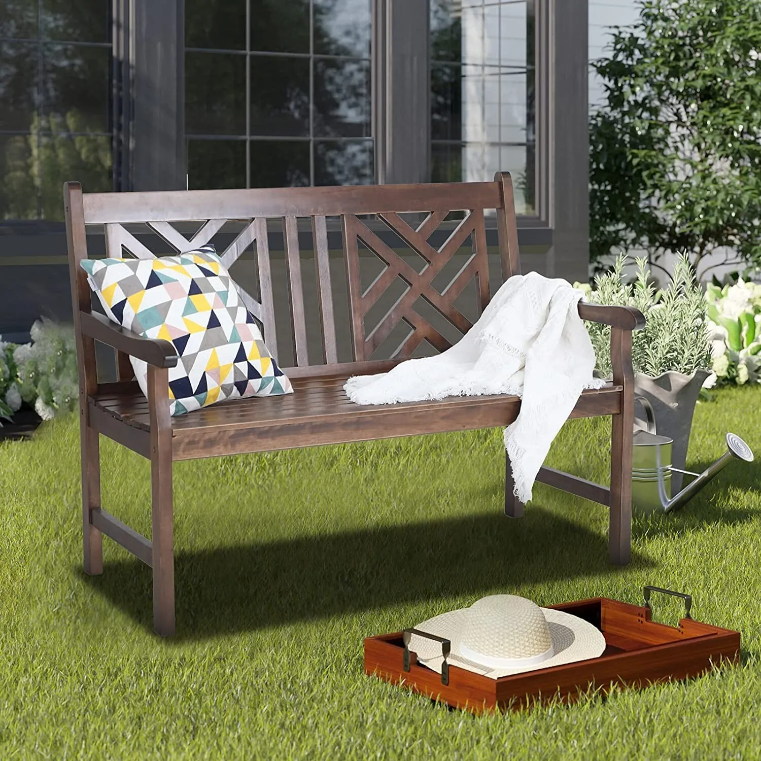 47" Heavy Duty Wooden Outdoor Garden Bench – 600lbs Capacity 3