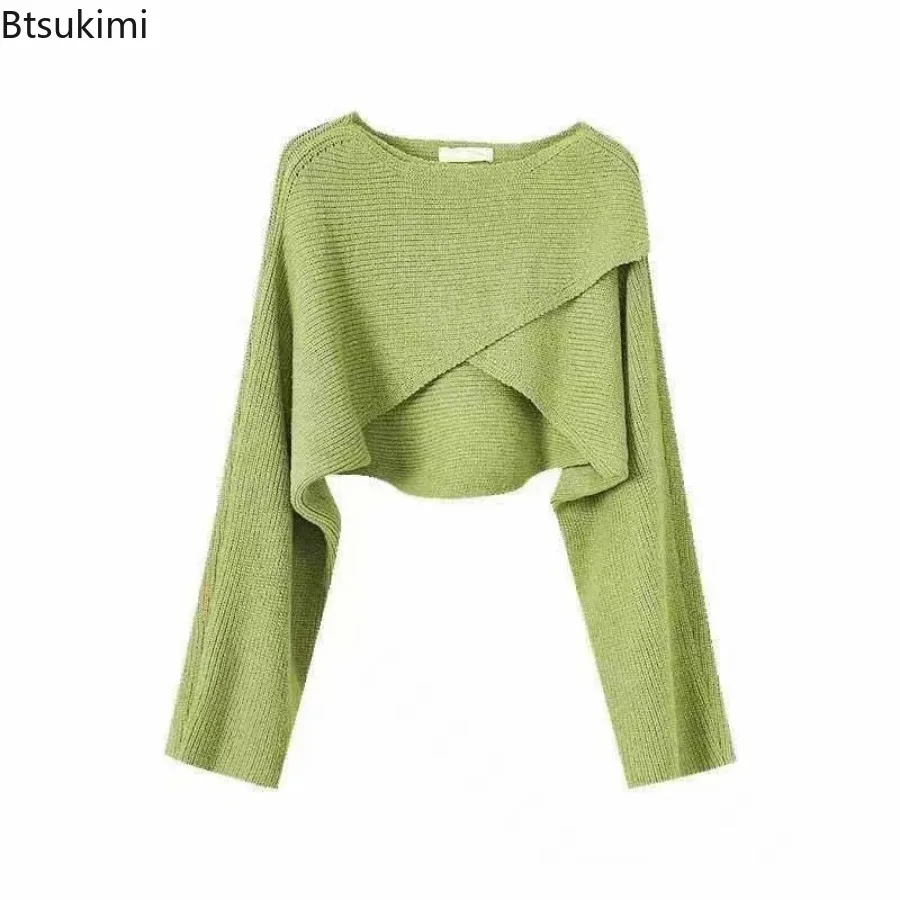Autumn Fashion Knitted Pullover Elegant O Neck Sweater Women New Casual Solid Color Loose Long Sleeve Hem Irregular Women Top 4