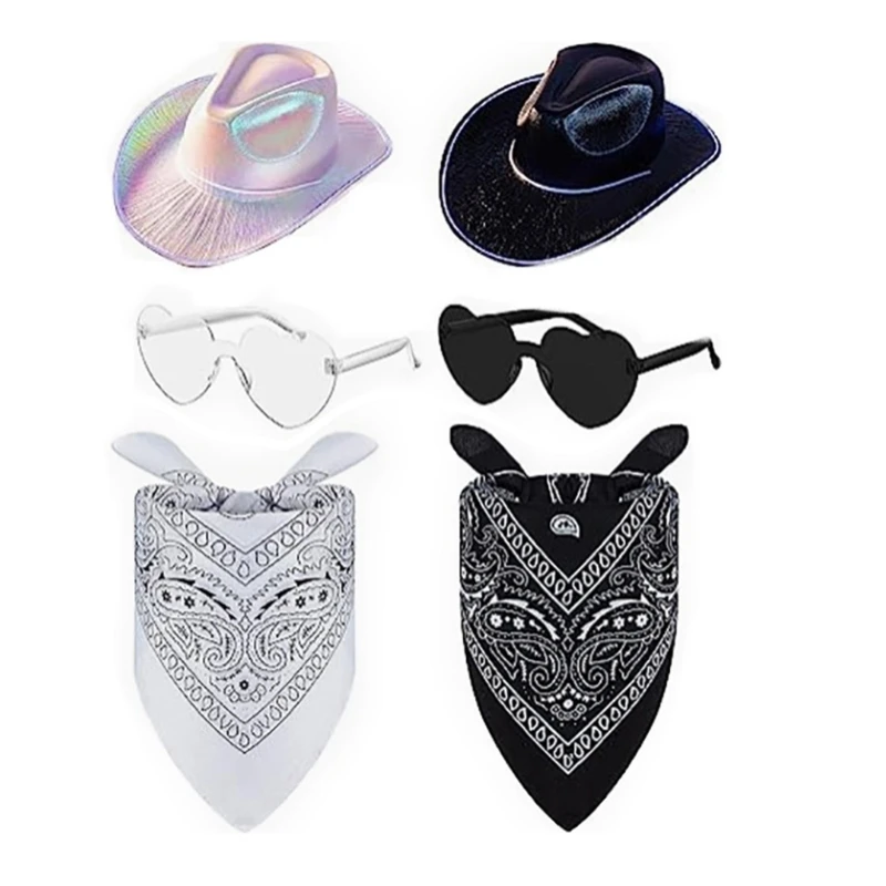 

Colorful Western Cowgirl Hat and Sunglasses Bandana Set for Women Stylish Accessories for Parties and Festivals
