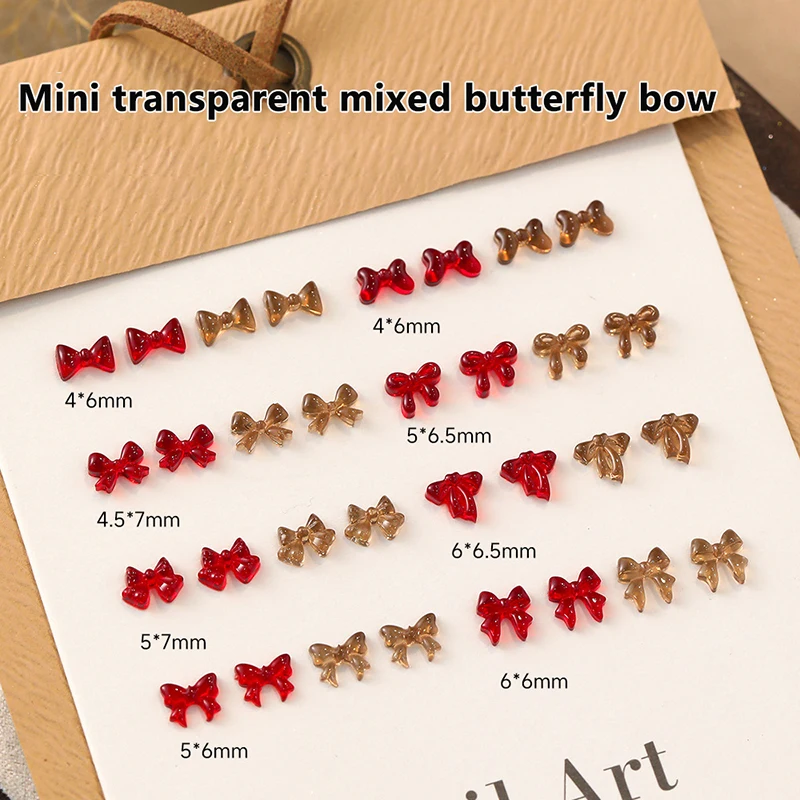 50pcs Mini Ribbon Resin Bow Nail Charms Cute Bowknot Butterfly 3D Rhinestone For DIY Korean Manicure Decoration 6