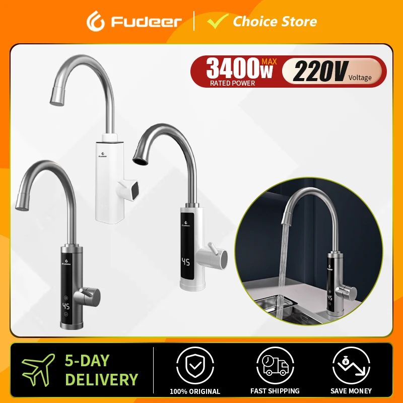 Fudeer 220V Electric Instant Water Heater for Kitchen Faucet Tankless Faucets Hot Cold Instantaneous Home Hot