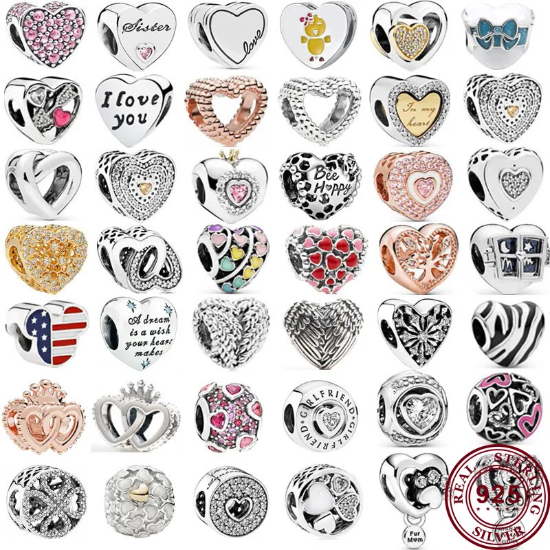 

100% 925 Sterling Silver Pan Beads Fashionable Heart-shaped Colorful Beads Suitable For Bracelet Diy Jewelry