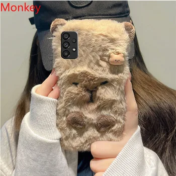 Ins Korean Cute 3D Capybara Soft Case For Samsung A51 A71 A21S A04S A14 A34 A54 A03 A13 A23 A33 A53 A73 Note 9 8 Furry Fur Cover 1