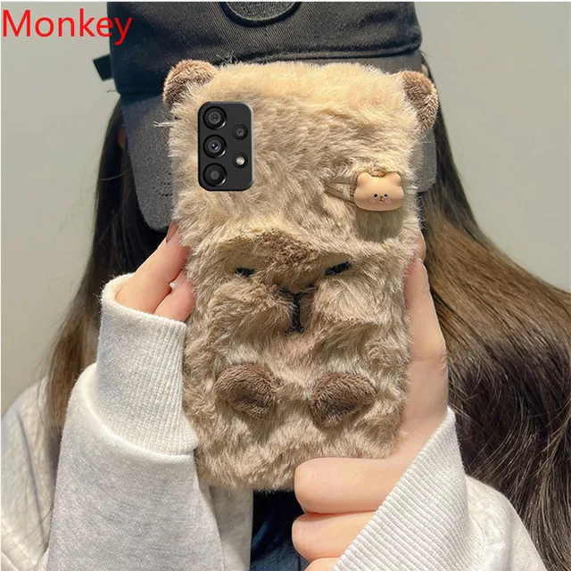 Ins Korean Cute 3D Capybara Soft Case For Samsung A51 A71 A21S A04S A14 A34 A54 A03 A13 A23 A33 A53 A73 Note 9 8 Furry Fur Cover 1