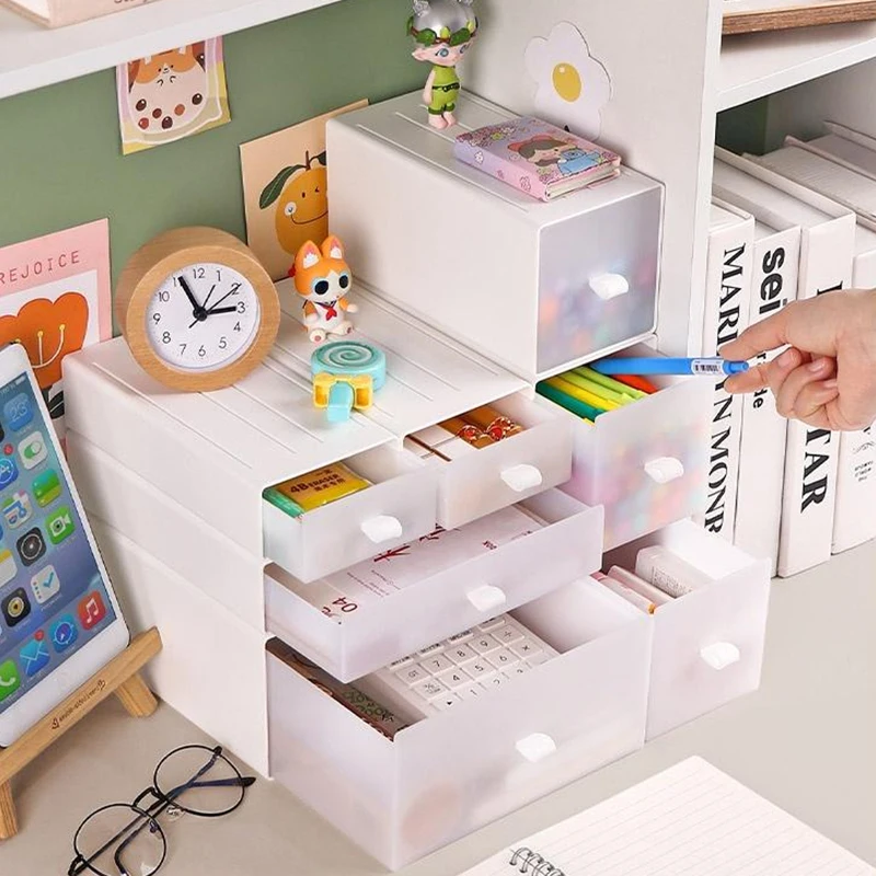 1pc Desktop Drawer Storage Box, Makeup Organizer Shelf, Office Stationery Organizer  Cabinet, Stand With Drawer And Heightening Shelf