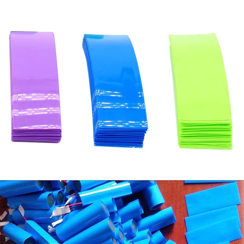 100pcs Gaine Thermorétractable PVC pour Batterie 18650 - Bleu/Vert/Violet