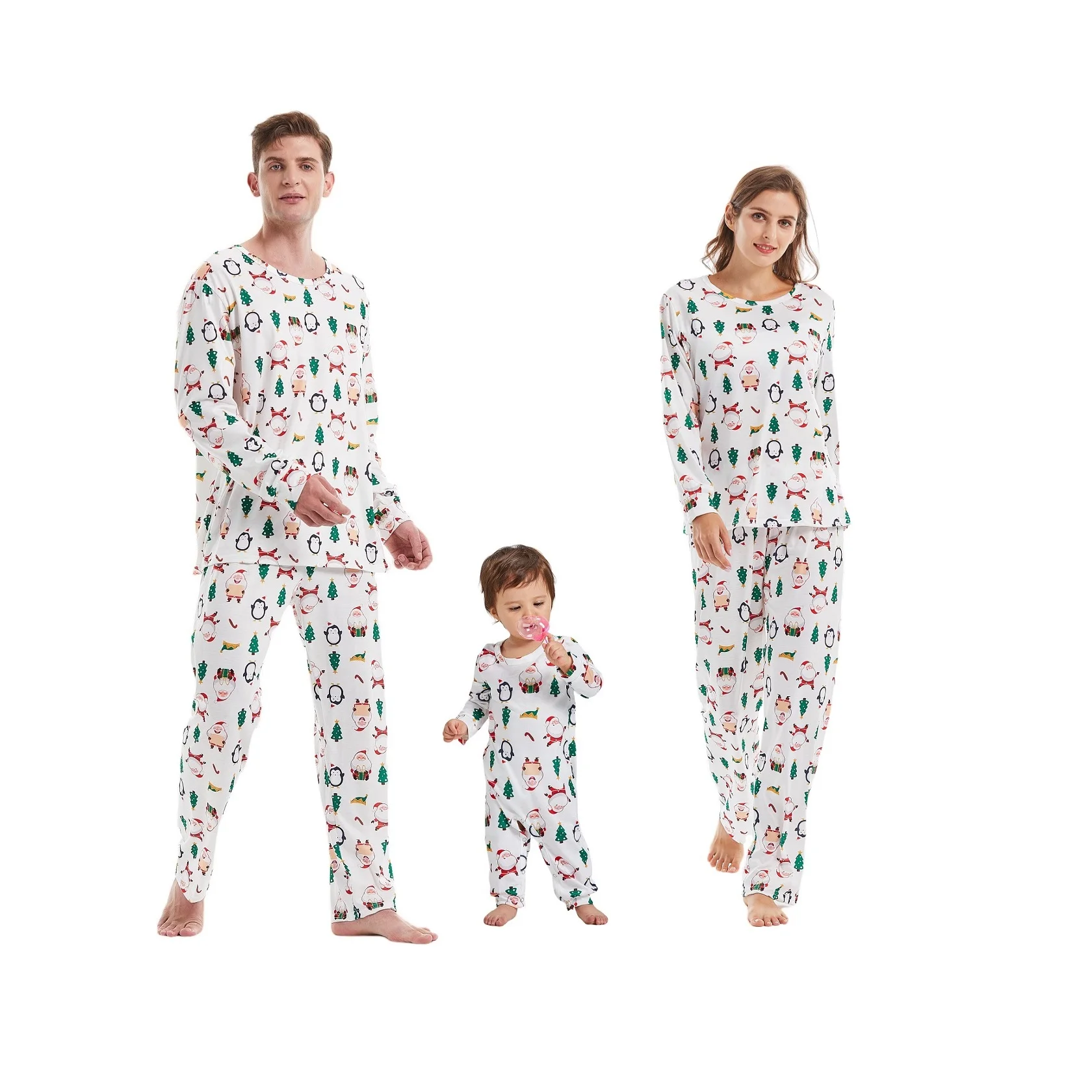 Conjunto de pijamas navideños a juego para toda la familia 2021, pijamas navideños con costura de Papá Noel para adultos y niños, mono de bebé, ropa a juego para toda la familia