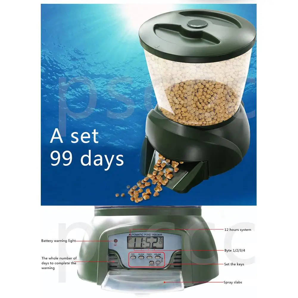 4.25L Automatic Pond Fish Feeder Fish Food Dispenser Digital Aquarium Timer Feeder with LCD Tank Food Feeding Machine