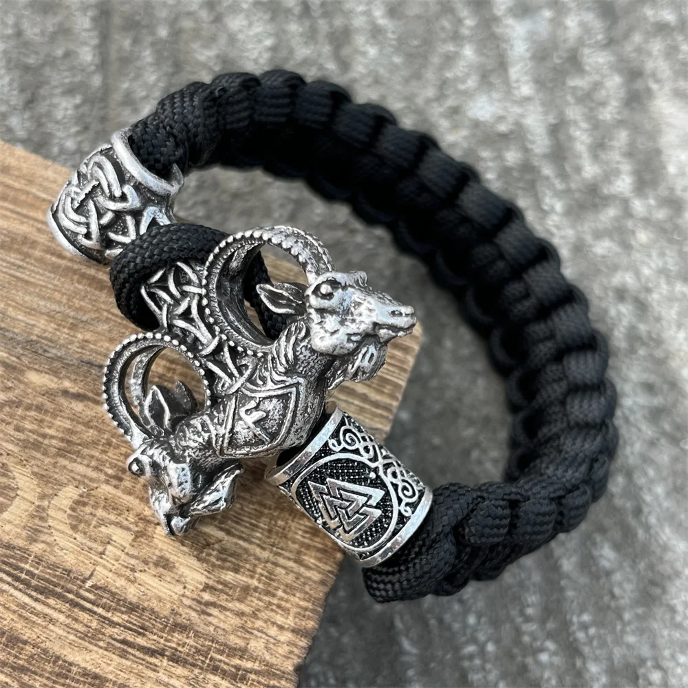 Nostalgia Thor Hammer Mjolnir Rune Ansuz God Odin Goat Ram Amulet Viking Bracelet Men Women Paracord Beads Vikingos Accesorios 2