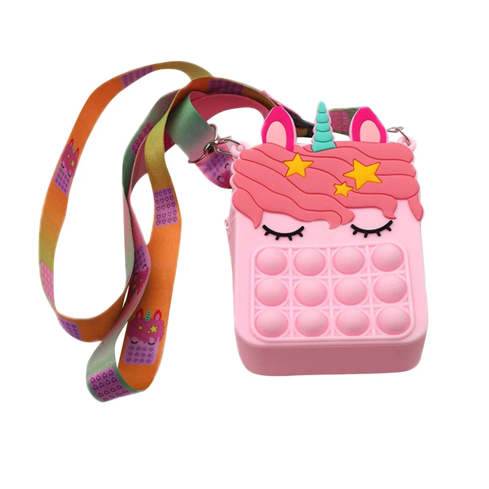 Push Bubble Pop Its Fidget Mini Unicorn Handbag Key Pouch Small Purse Fidget Sensory Toy Crossbody Handbag Shoulder Bag Kids Toy color changing nee dohs