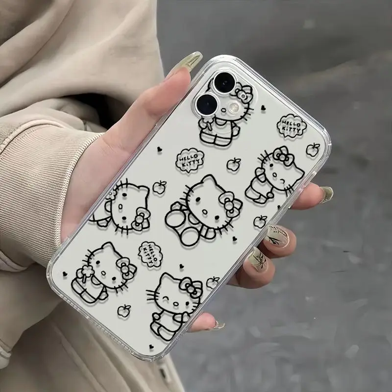 Funda de teléfono móvil Kawaii Sanrio Hello Kitty, bonita funda de dibujos animados rosa para IPhone 7, 8 Plus, 15, 14, 12, 13, 11 Pro Max, regalos de navidad