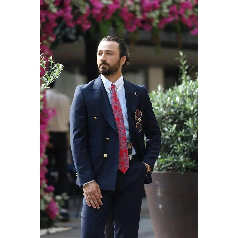 British Style Aristocratic Men Suit two-pieces(Jacket+Pants) Best-selling High-quality Double Breasted Lapel Male Clothing