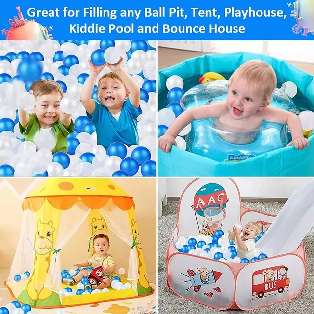 Ball Pit Balls for Kids, Plastic Refill 2.2 Inch Balls, 100 Pack, Bright Colors, Phthalate and BPA Free, Includes a Reusable Sto