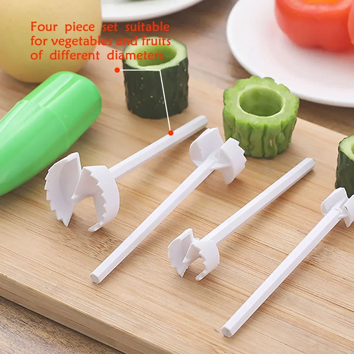 4 In 1 Fruit Vegetable Corer Spiral Digging Vege Drill Veggie Corkscrew Carver with 4Pcs Replaceable Head Spiralizer Cutter Tool