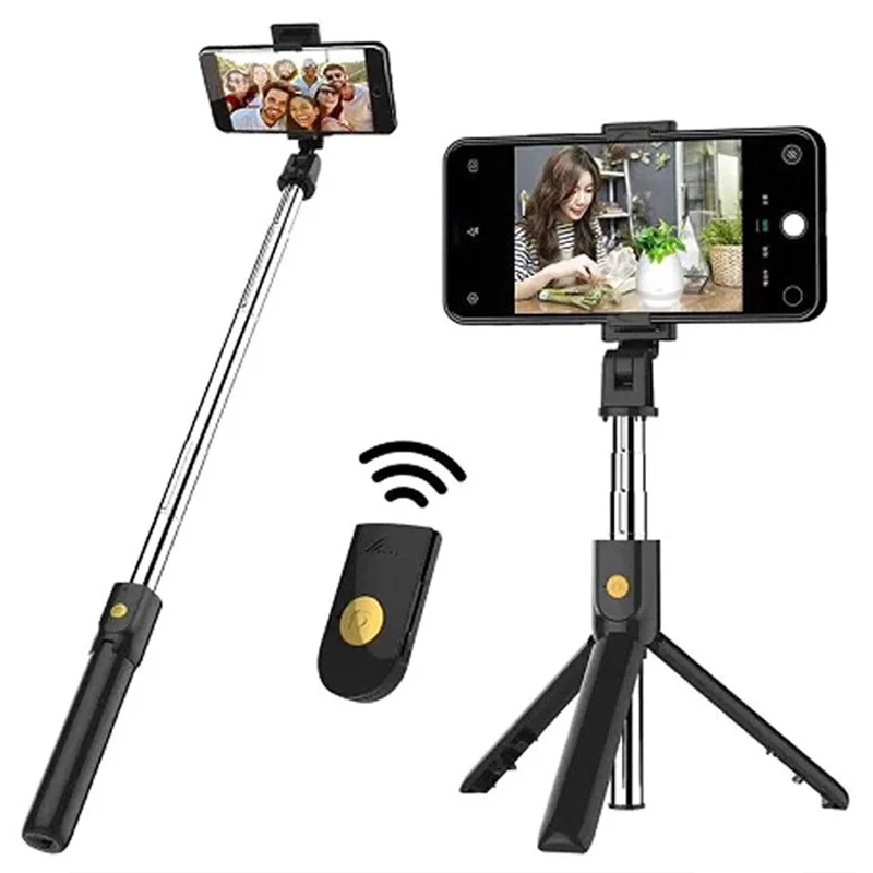 Supporto per selfie stick wireless con telecomando Bluetooth, mini treppiede estensibile per iPhone, per video in diretta con cellulare e luce di riempimento._voghion.com