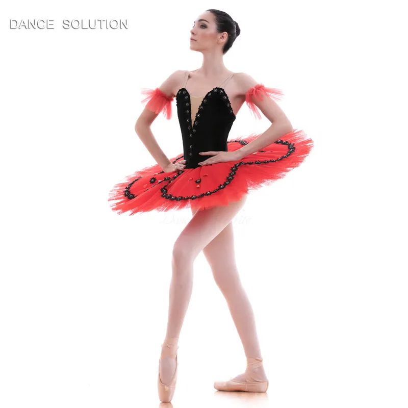

Female Ballet Dress Tutu Costume Black Stretch Velvet Bodice with Red Skirt Ballet Performance Costumes for Girls & Women BLL029