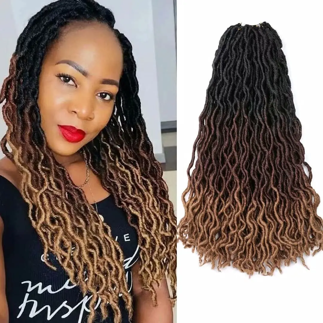 Wavy Gypsy Faux Locs Crochet Hair 18 Inch Ombre Dreadlocs Curly Goddess Locs Synthetic Braiding Hair Extensions for Black Women