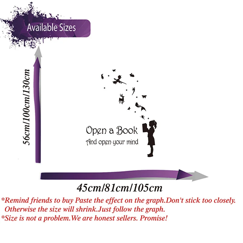 Reading Motivation Wall Decal - 40x30 Inch Books & Quotes Vinyl Sticker For Kids Rooms