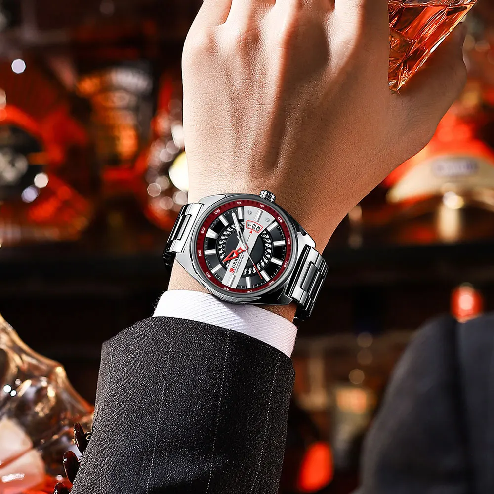 Relógio esportivo casual masculino de pulso azul de aço inoxidável com data automática de quartzo à prova d'água_voghion.com