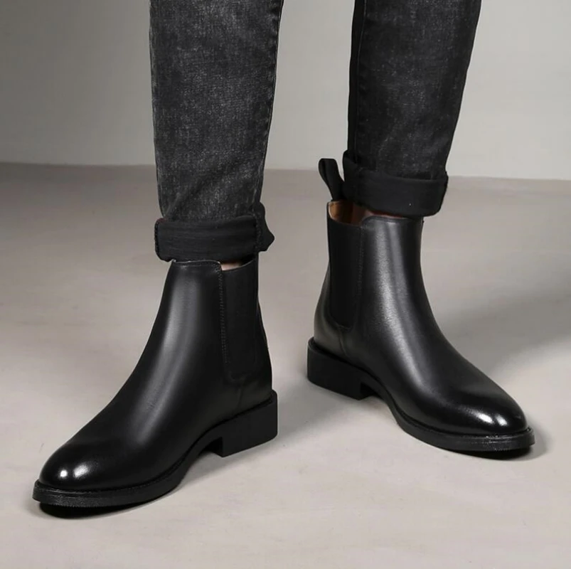 

Men's Classic Retro Genuine Leather Chelsea Boots Men Fashion Ankle Boot Mens Casual British Style Short Boot High-Top Shoes