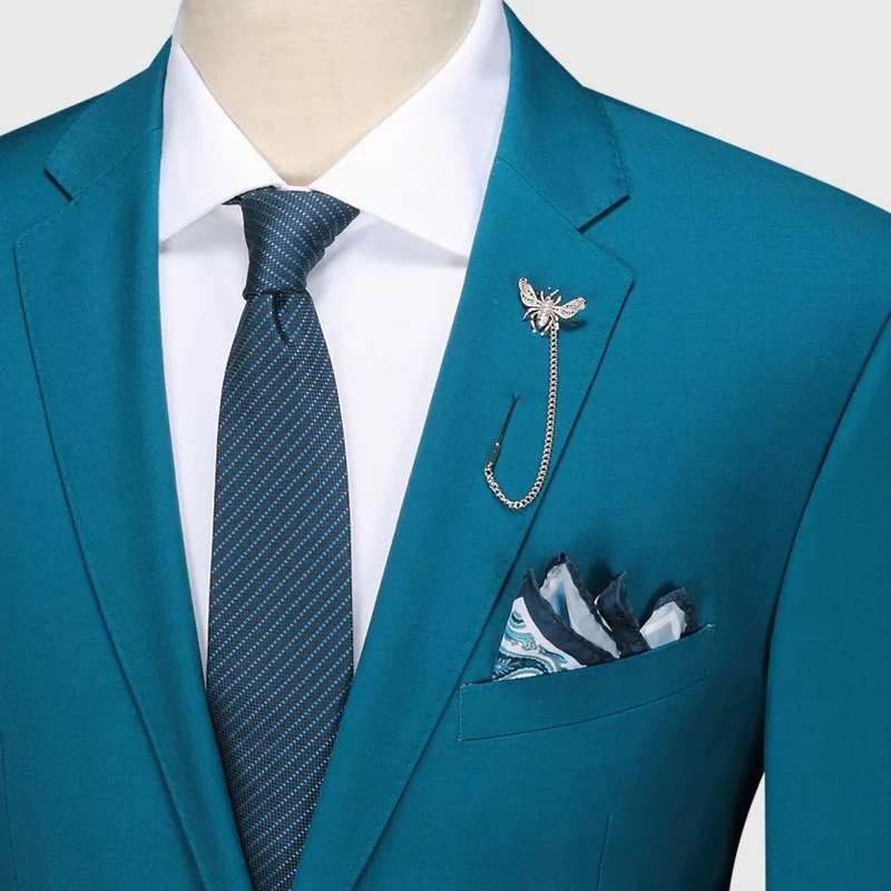 Men Suits Set 130s Wool Fashion Slim Fit Wedding Groom Wear Special Blue Formal Clothing Blazer Pant Prom Evening Jackets