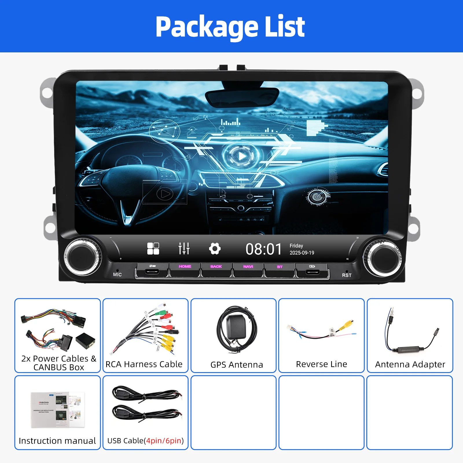 ESSGOO Android 15 9 Zoll 64G Für VW GOLF 5 6 Plus Touran Caddy Kabelloses Carplay Autoradio GPS NAVI WIFI SWC RDS BT USB TypeC – Detail 25