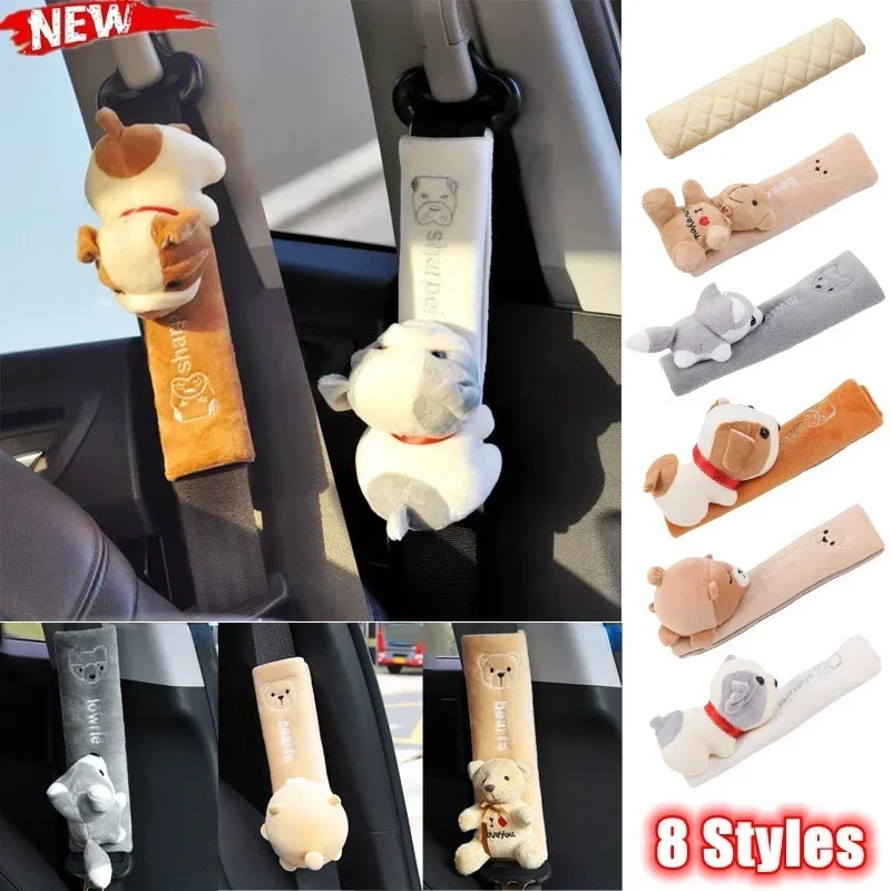 Cute Doll Car Seat Strap Belt Cushion Cover Stuffed Plush Animal Travel Pillow Car Safety Belt Toy Pet Protect Shoulder for Kids