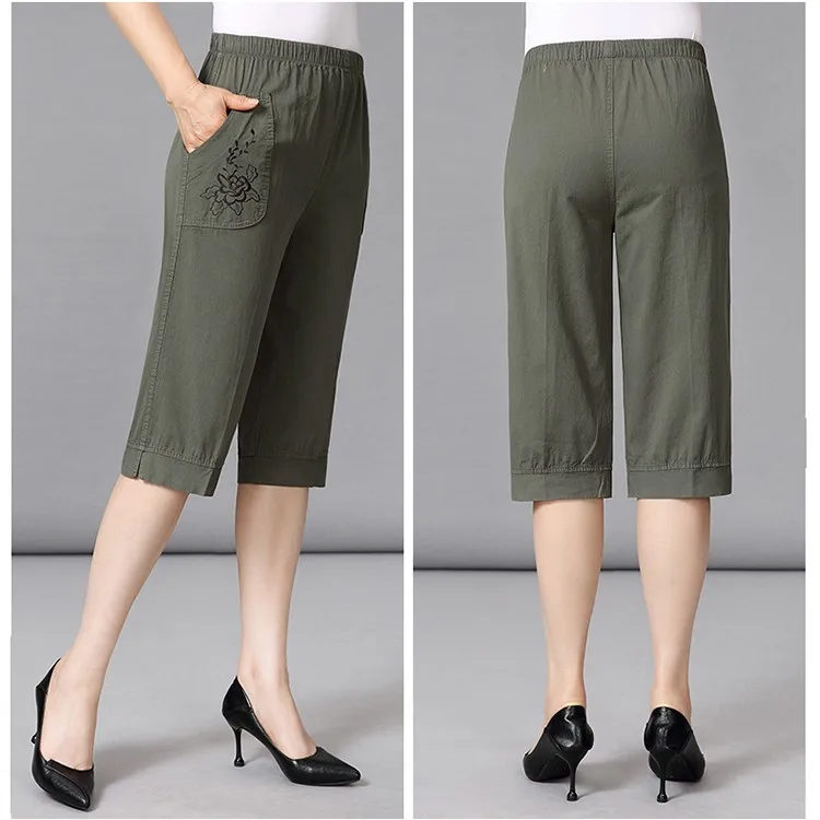 Women Cotton Cropped Pants Loose Fit Summer Wear