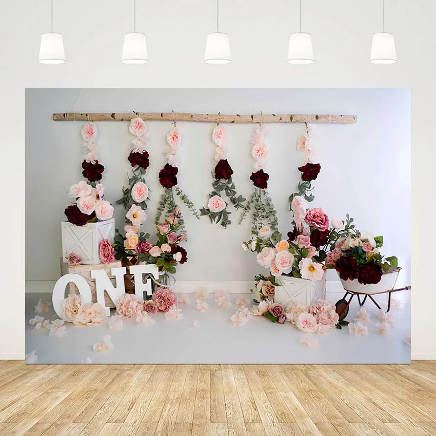 

Mehofond Photography Backdrop Pink Floral Blossom Garden Princess 1st Birthday for Girl Background Cake Smash Decor Studio Photo