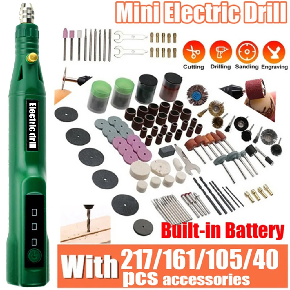 Cordless Electric Drill Grinder Rechargeable Removable Battery Engraving Woodworking LED 3 Speed Rotary Tool Dremel Engraver