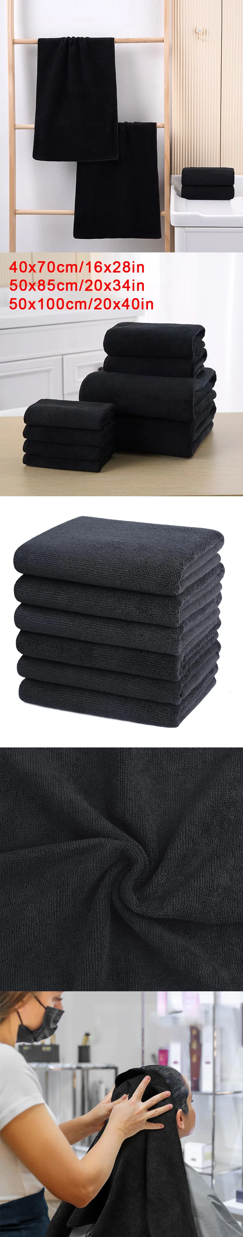 Description Picture 2 of itemBlack Microfiber Salon Hair Drying Towel Guest Used Hand Towels Hair Stylist Spa Bath Hair Drying Towel Cleaning Towel