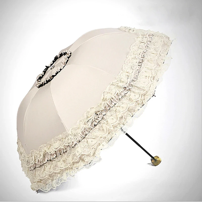 Lace Women Rain Umbrella Sun Paraguas mujer Black Parasol Folding Princess guarda chuva invertido UV Protection Decoration folding umbrella lace umbrella