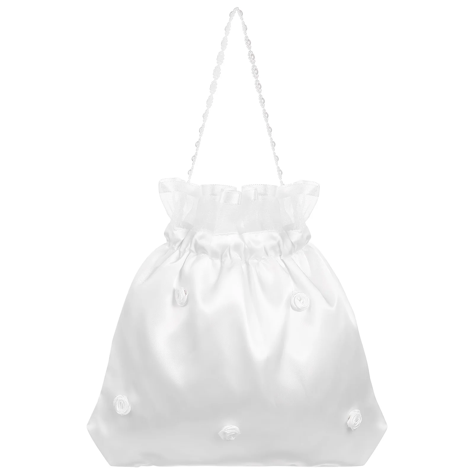 Drawstring Wedding Flower Bag White Satin Bridal Purse Dresses Bride First Communion Handbag Bridesmaid Dolly bag Party Handbag
