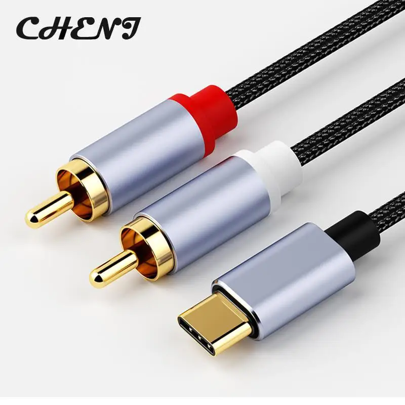 

Аудиокабель с разъемами типа C и RCA, переходник со шнуром 2 RCA и Aux USB C, для быстрой зарядки динамика, усилителя звука