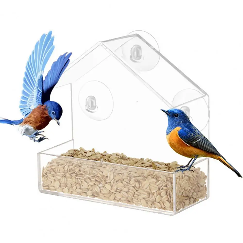 Suction Cup Bird Feeder crylic Transparent Window Bird Feeder Tray Hanging House Pet Cage Food Dispenser bird feeder