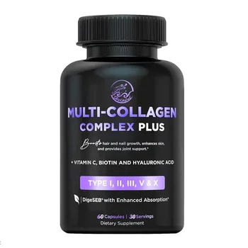 Multi Collagen Biotin, Hyaluronic Acid, Vitamin C Hair Growth Support Supplement for Skin and Nail Beauty Complex 60 Capsules