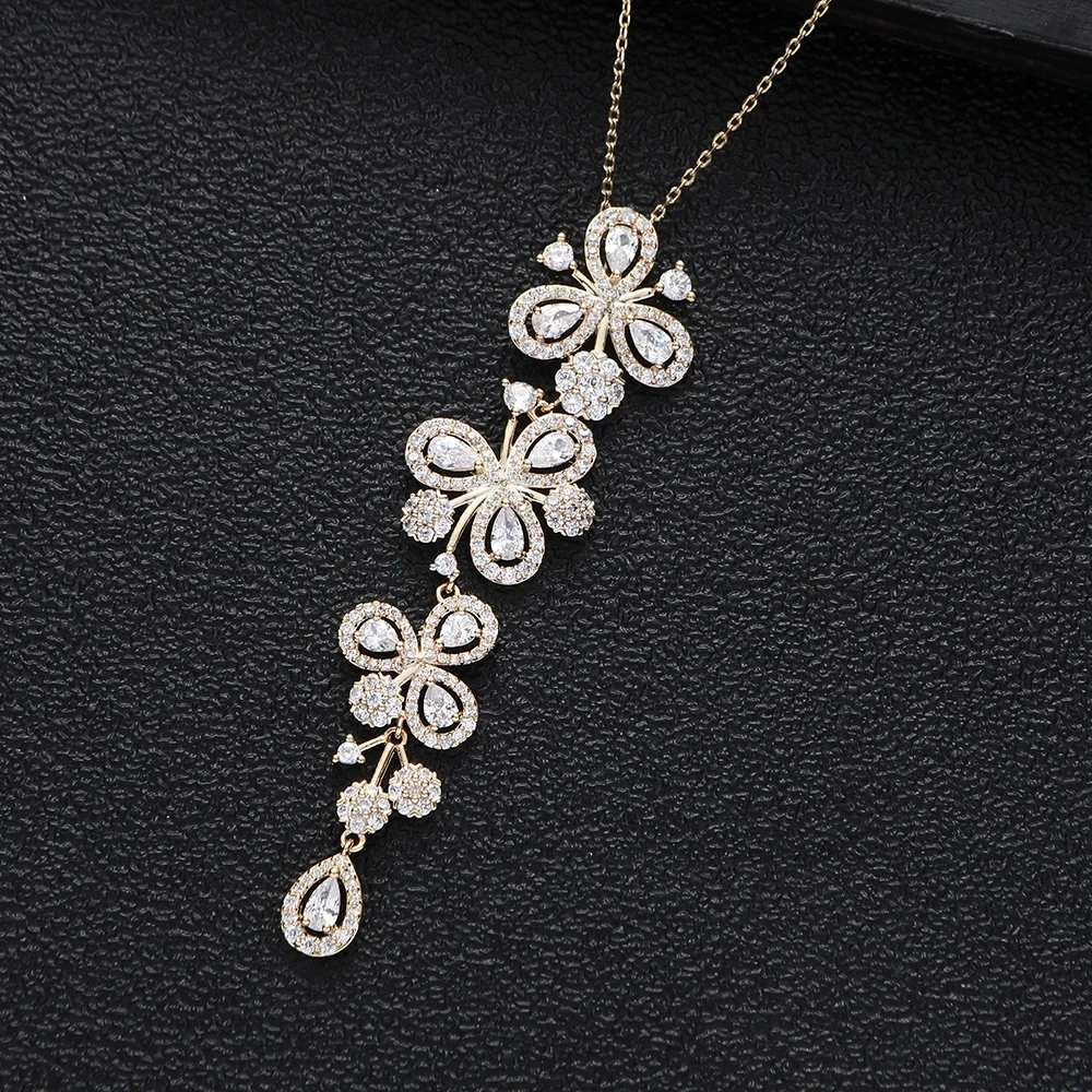 

Роскошная Длинная цепочка с кисточкой и цветком в форме капли воды, штабелируемое ожерелье с кулоном, очаровательное женское ювелирное изделие с полным кубическим цирконием, подарок S372