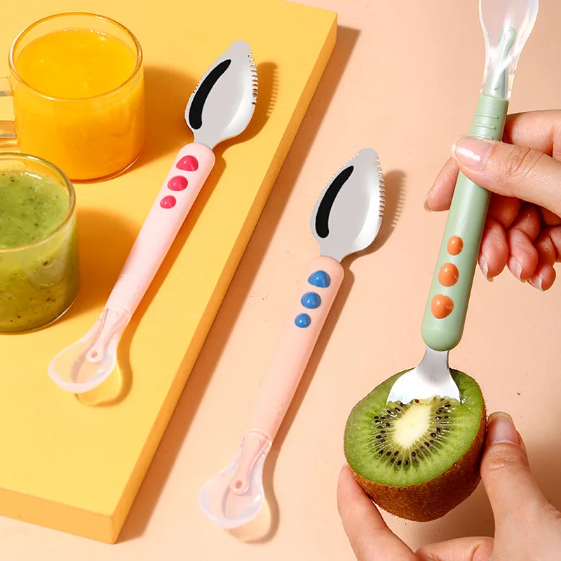 Silicone Feeding Spoon Baby Fruit Scraping Mud Spoon Soft Silicone Baby Easy To Eat Fruit Mother And Supplies