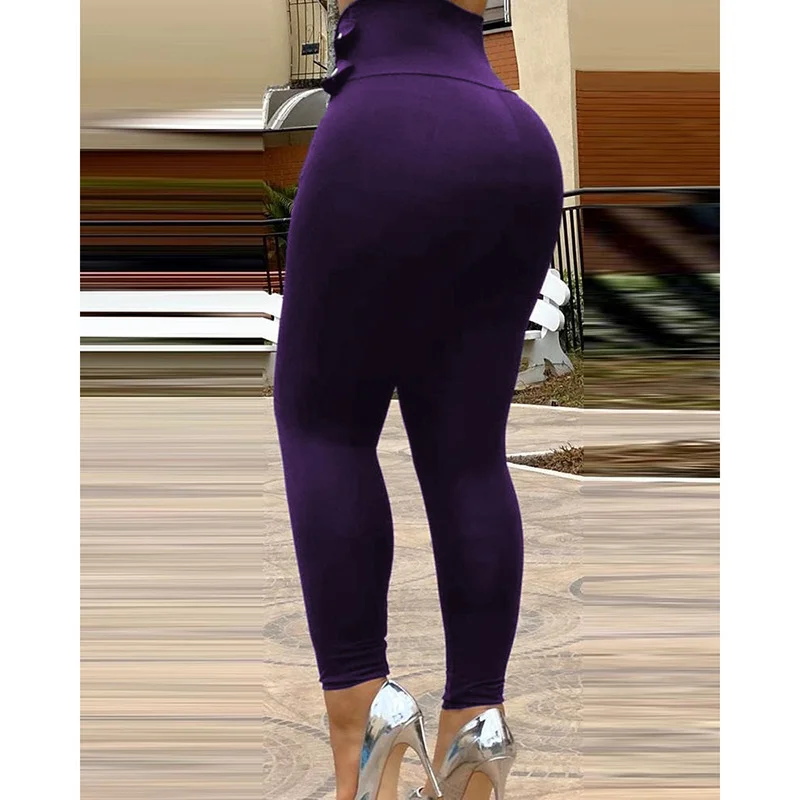 2023 Women Fashion Elegant Solid Color High Waist Button Pants Sexy Skinny Trousers for Ladies Casual Harajuku Pant with Zipper