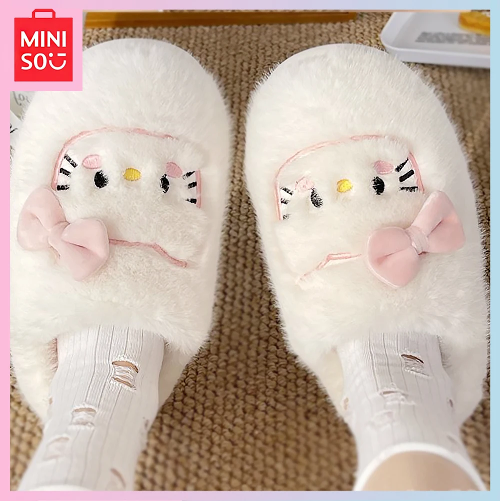 

Miniso Hello Kitty Kawaii Plush Cartoon Home Indoor Warm Thick Bottom Baotou Comfortable Cotton Slippers Birthday Gift for Girl