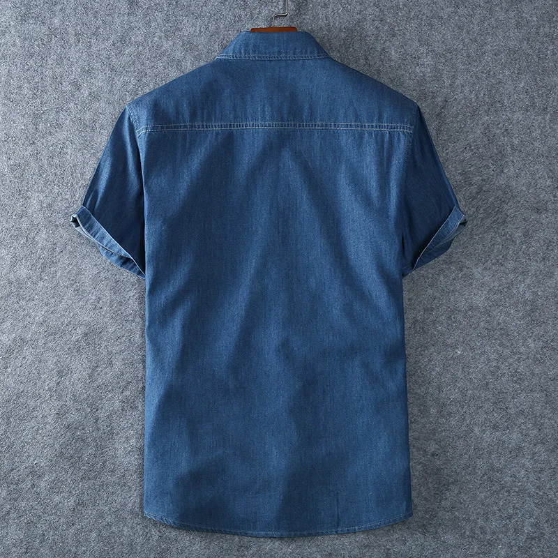 New Arrival Fashion 100% Cotton Denim Short Sleeve Men Summer Casual Thin Single Breasted Casual Shirts Plus Size XL-6XL 7XL 8XL 3