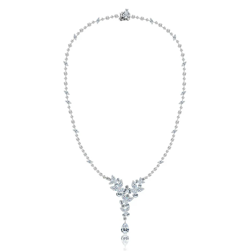 

S925 Silver Necklace Full Zircon Butterfly Necklace Evening Style Tassel Pendant Necklace Jewelry