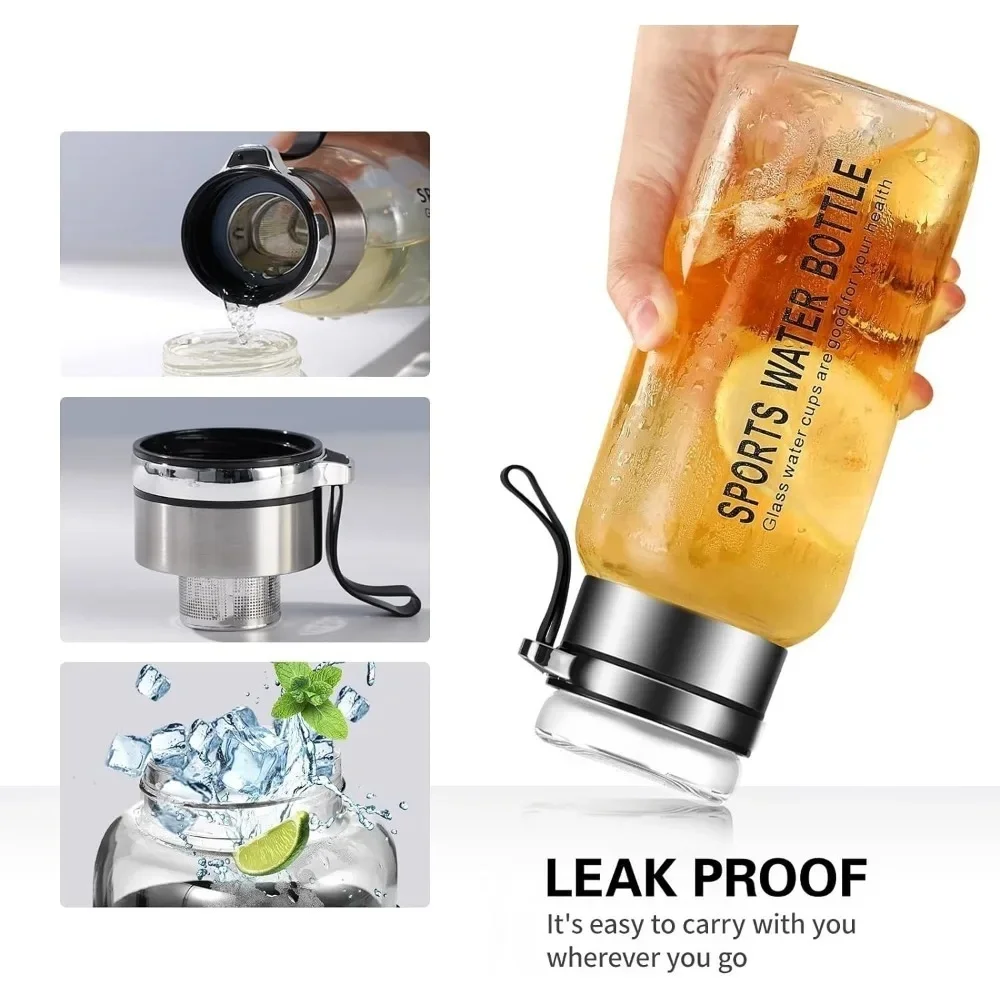 Portable 1000ml Glass Water Bottle with Stainless Steel Tea Infuser – Transparent Milk & Juice Cup