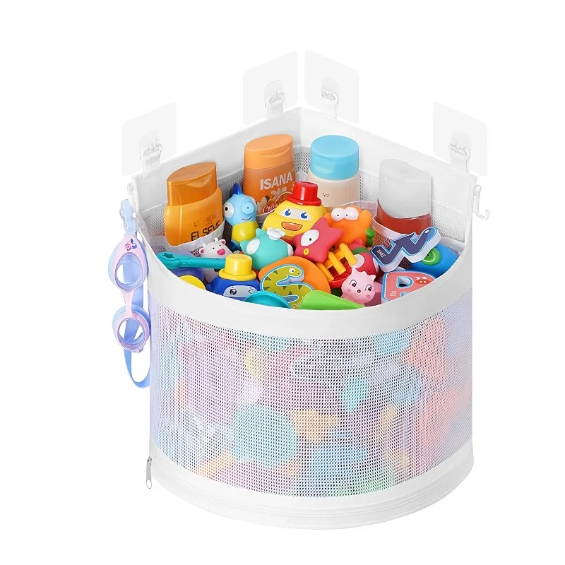 Spacious Mesh Shower Caddy - Corner Hanging Bathroom Organizer with Adhesive Hooks