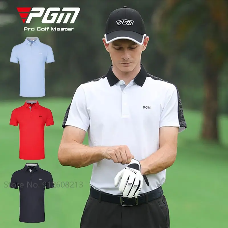 

PGM Summer Male Fast Dry Sports Tops Short Sleeves Golf Shirt Breathable Casual Golf Wear Anti-sweat Elastic T-shirts for Men