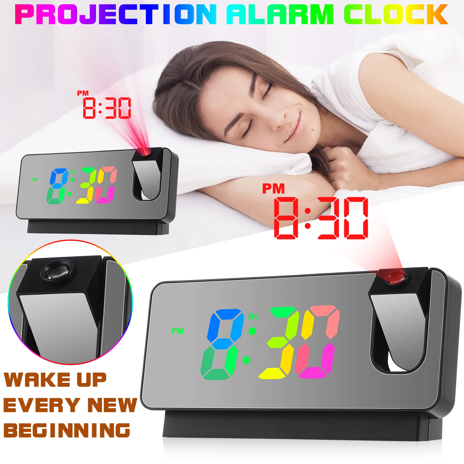 Electronic Digital Projection Alarm Clock Projector Clocks Ceiling Plastic Night 3