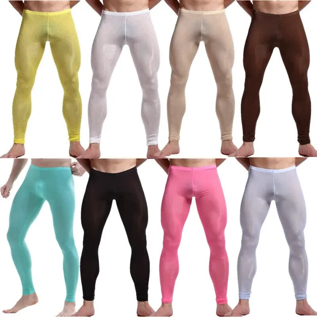 Sexy see through ultra-thin men's leggings long sleeping pants tight  underwears - AliExpress