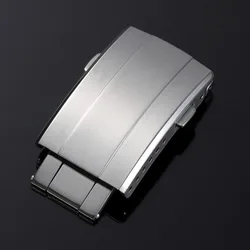 Silver Stainless Steel Brushed Folding Safety Button Double Push Deployant Clasp - 18mm (Silver)